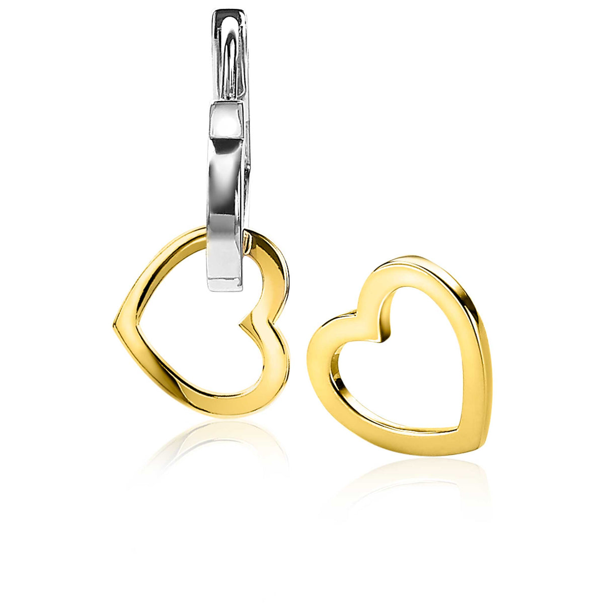 Boucles d'oreilles en forme de cœur en plaqué or avec fermoir argenté.