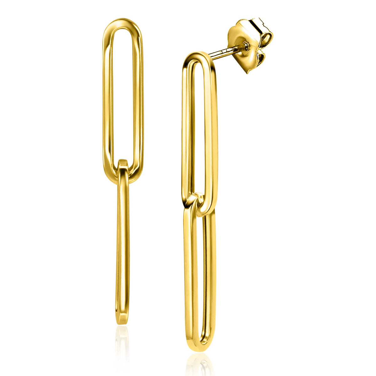 Boucles d'oreilles dorées en forme de trombone, avec une finition lisse et brillante.