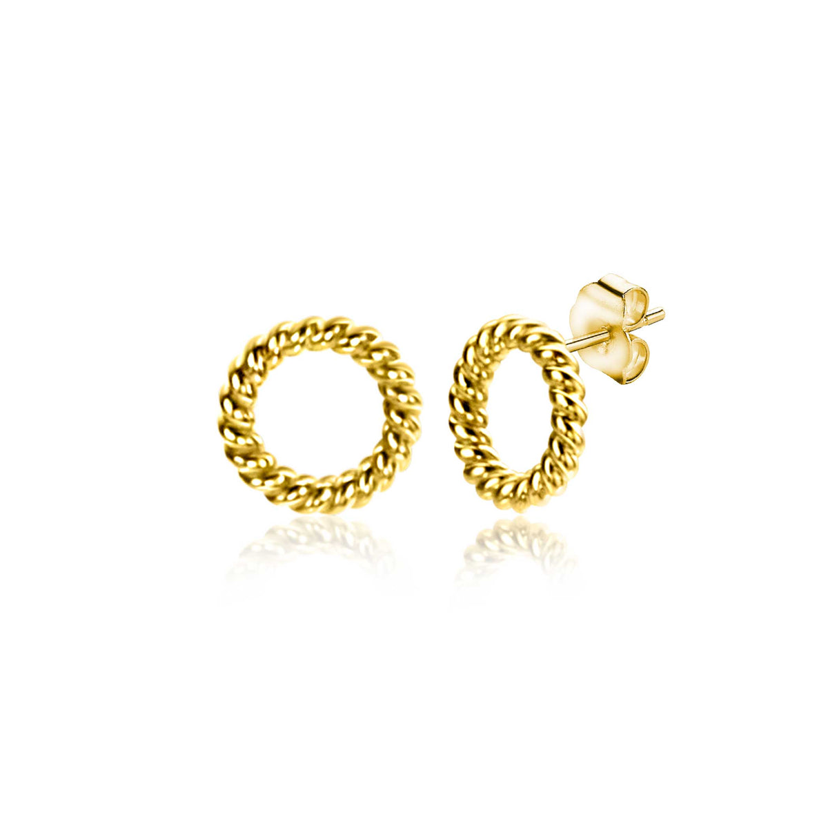 Boucles d'oreilles en or avec un design tressé en forme de cercle.