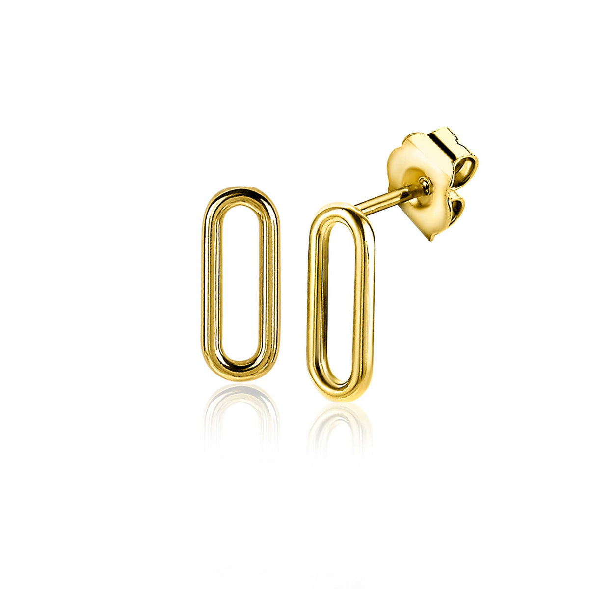 Boucles d'oreilles dorées en forme de trombone avec fermoir à poussette.