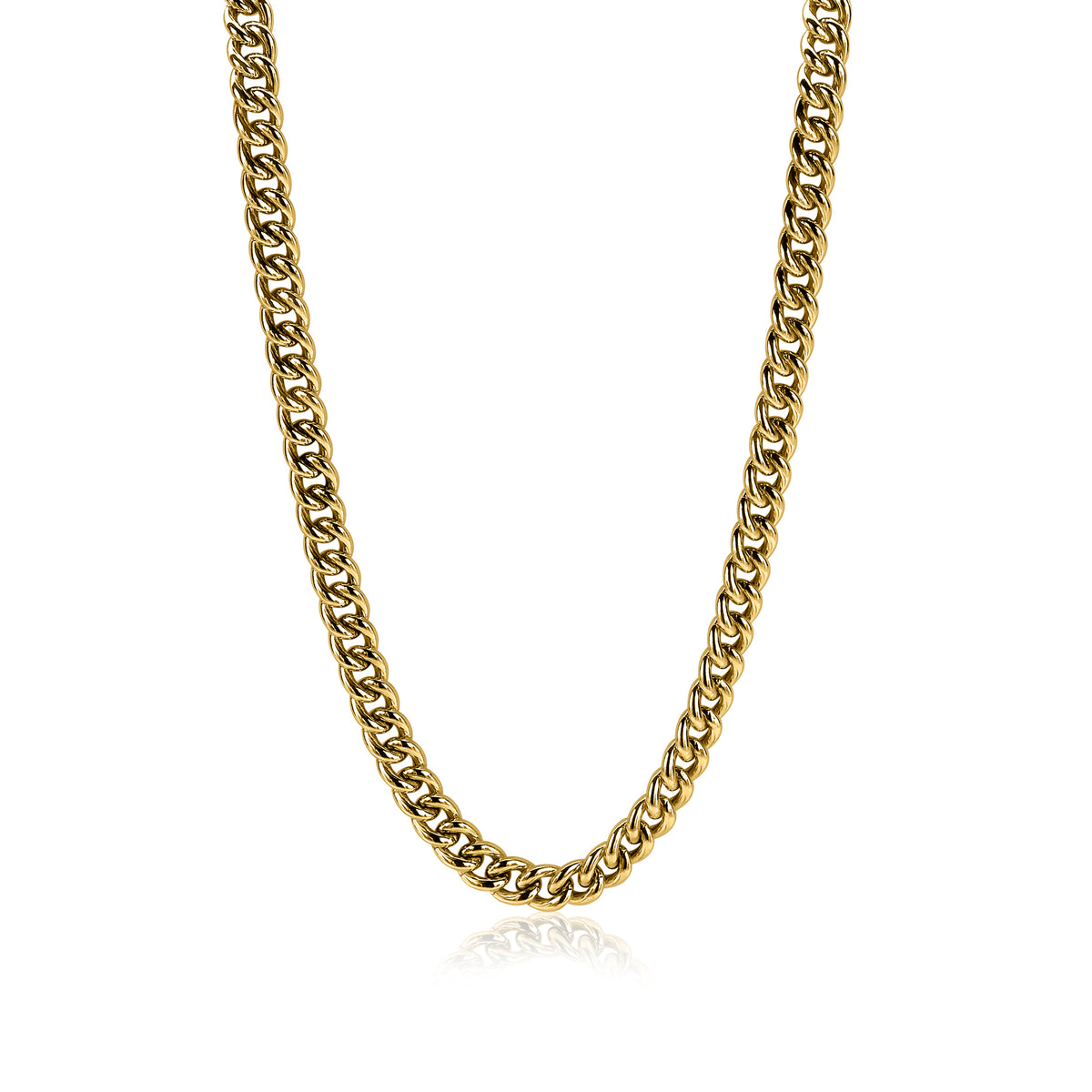 Collier doré en maillons, finition brillante, design classique et épuré.