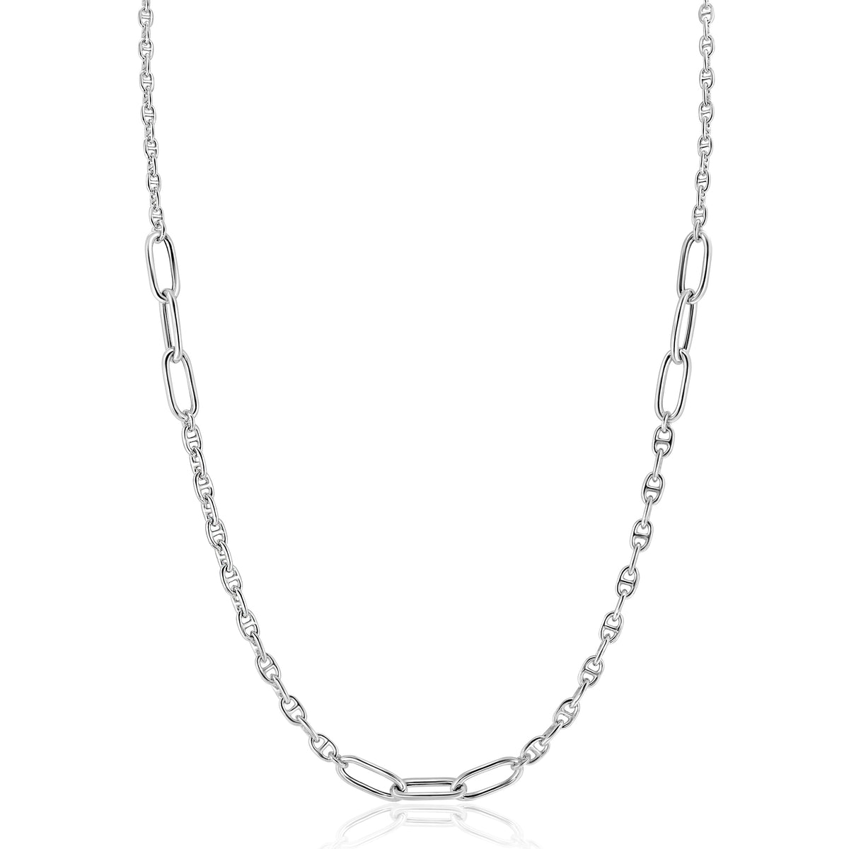 Collier en argent avec maillons ovales et ronds, finition brillante.