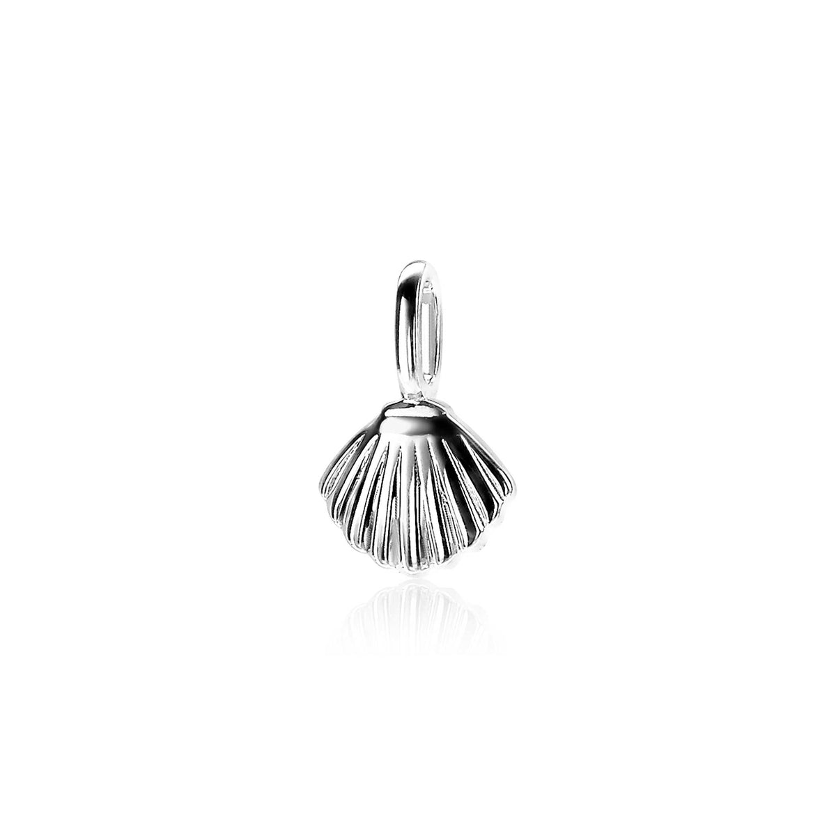 pendentif en argent en forme de coquillage avec des détails striés.