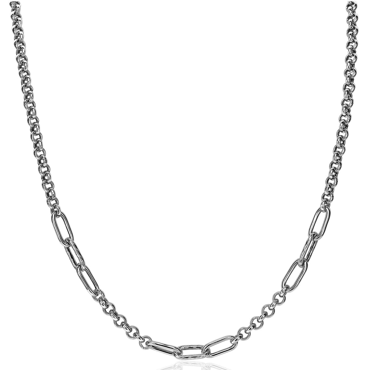 Collier en argent avec maillons ovales et ronds.