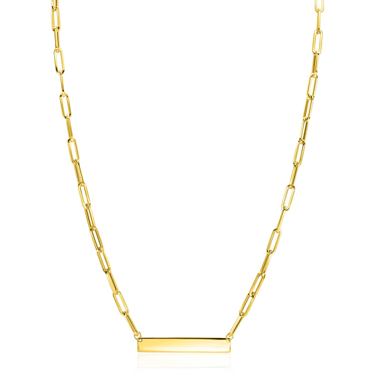 Collier en or avec maillons allongés et une barre centrale lisse.