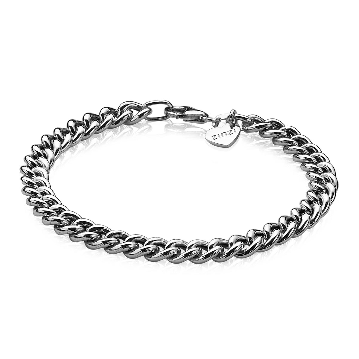 Bracelet en argent avec maillons entrelacés et charm en forme de cœur.