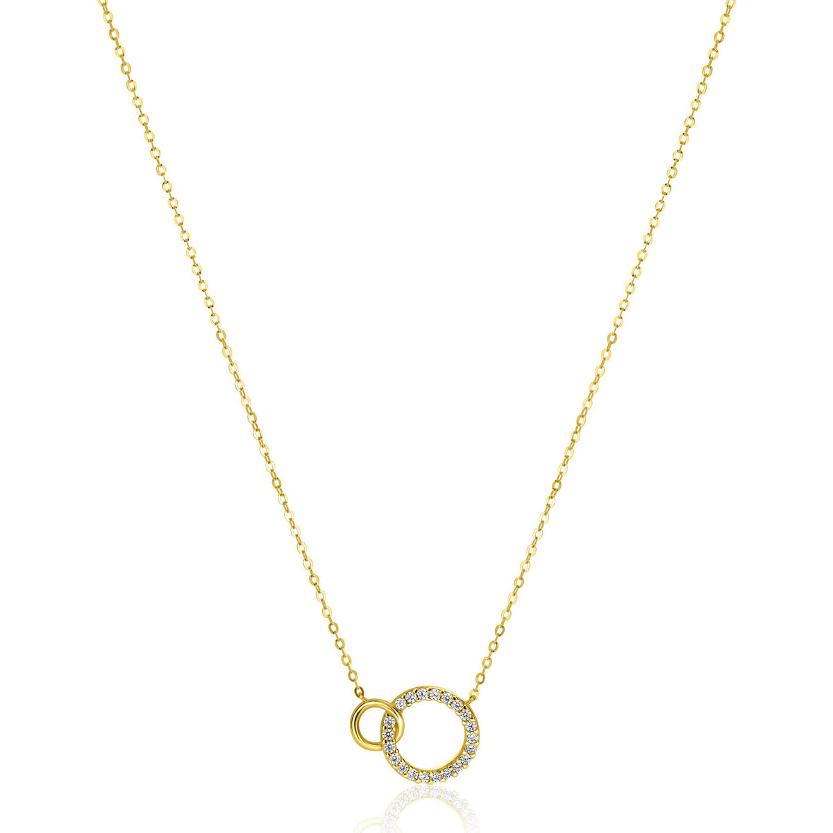 Collier en or avec un pendentif en forme de cercle serti de pierres brillantes.