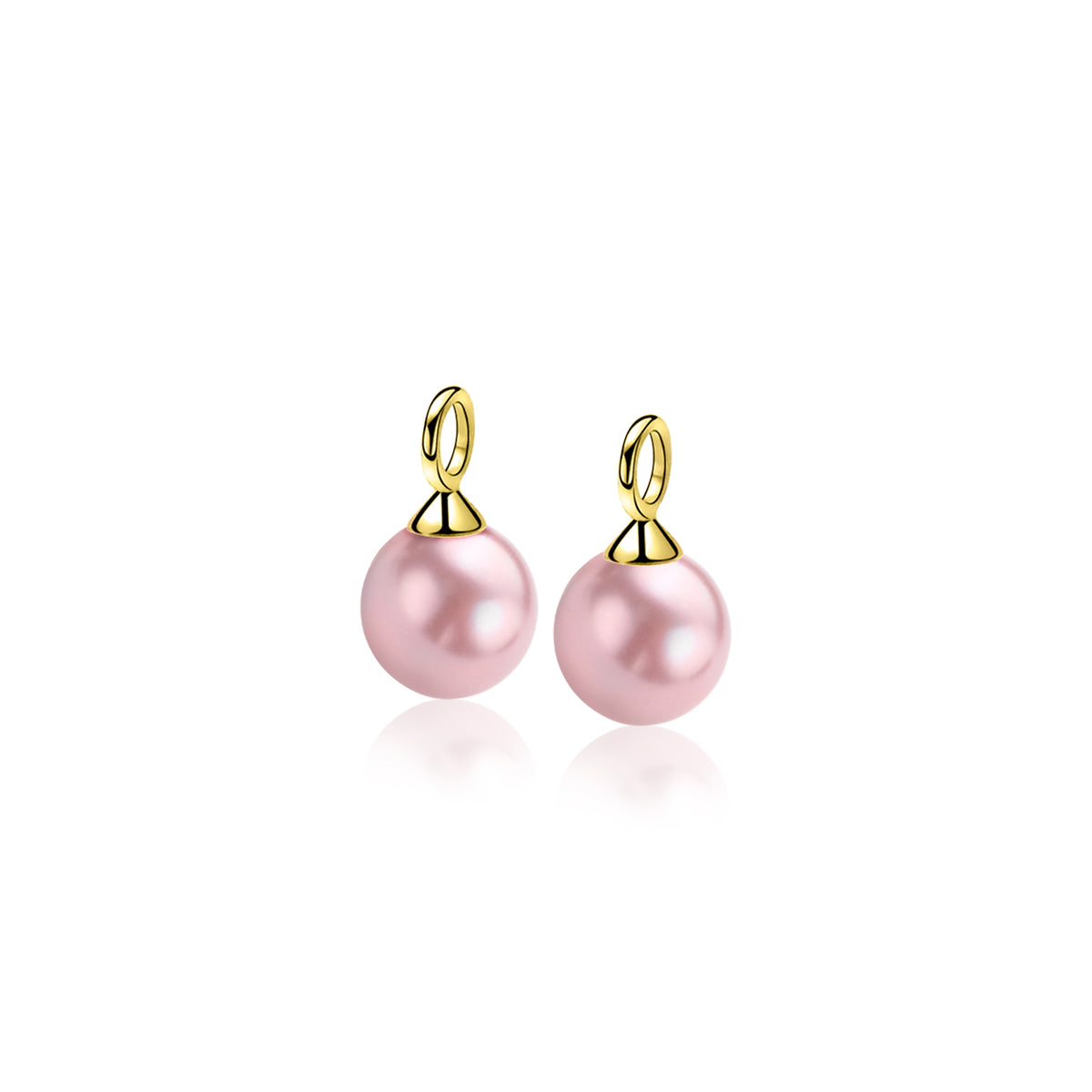 Boucles d'oreilles en plaqué or avec perles roses brillantes.