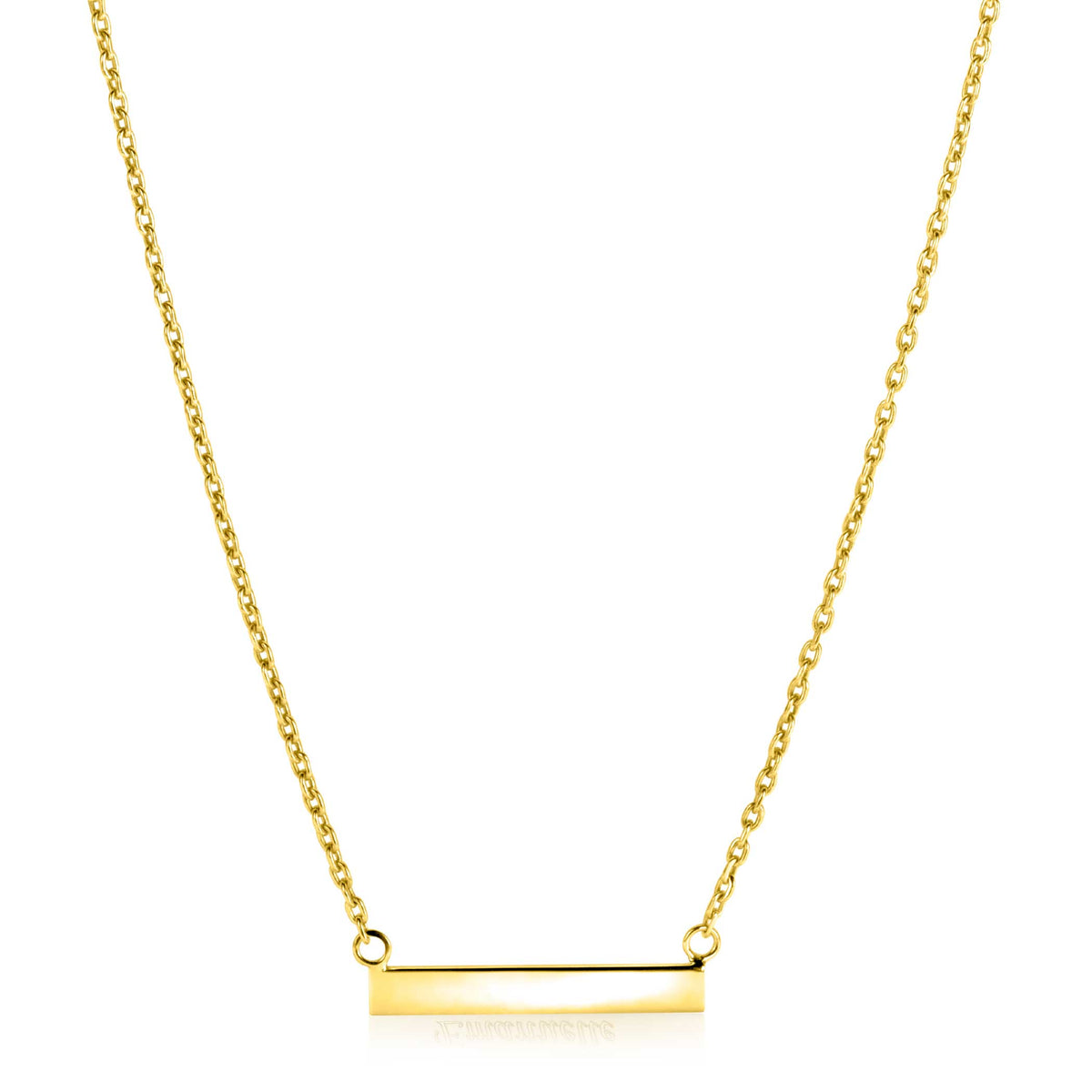 Collier doré avec une barre horizontale délicate et une chaîne en maillons fins.