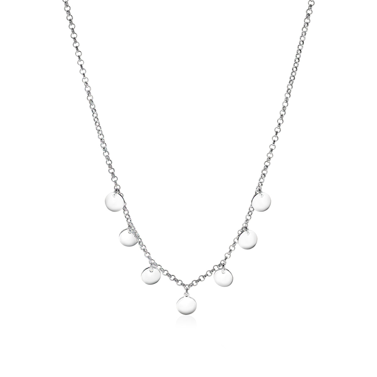 Collier en argent avec des pendentifs ronds et brillants.