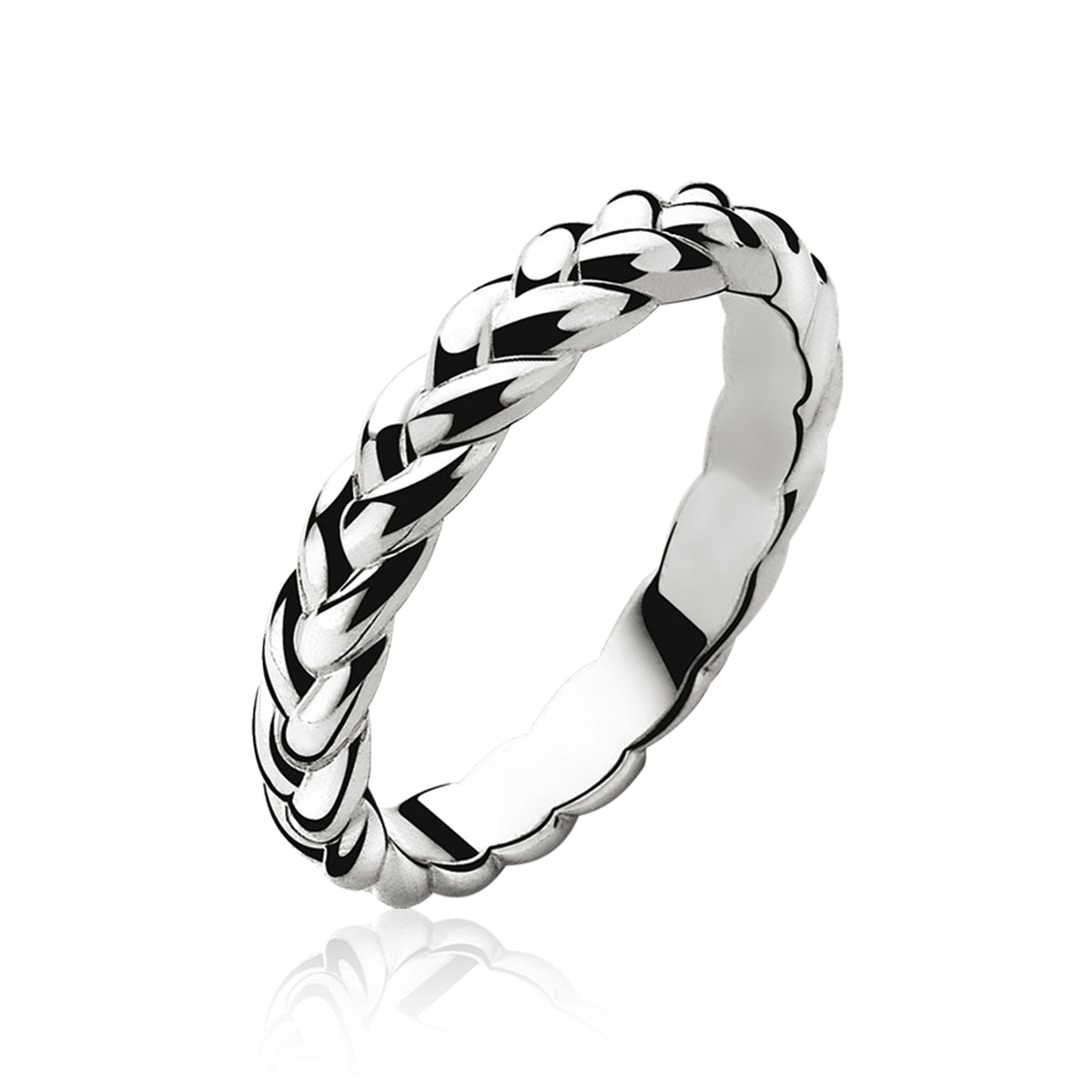 Bague en argent avec un motif tressé, finition brillante.