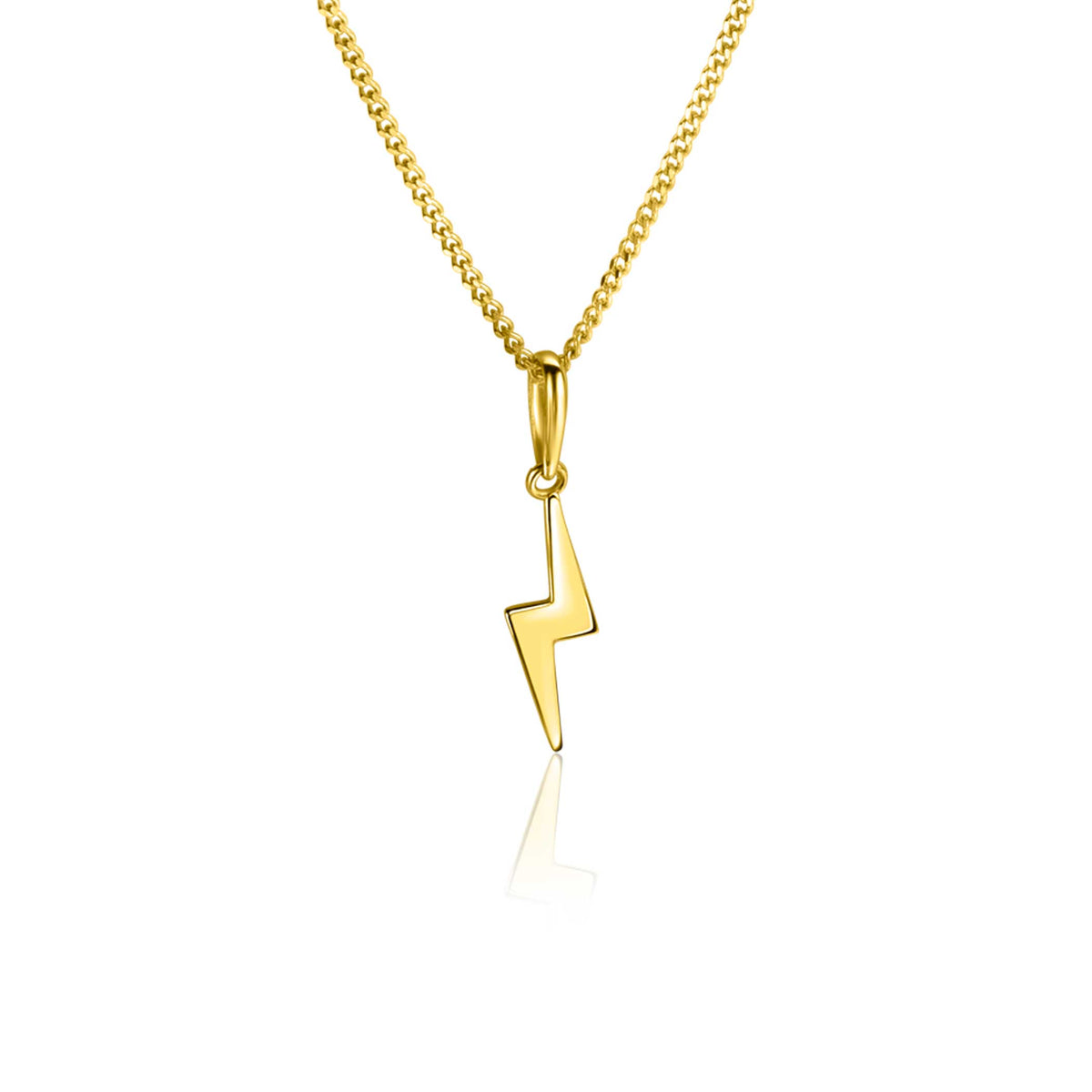 Pendentif en forme d'éclair en or, suspendu à une chaîne délicate.
