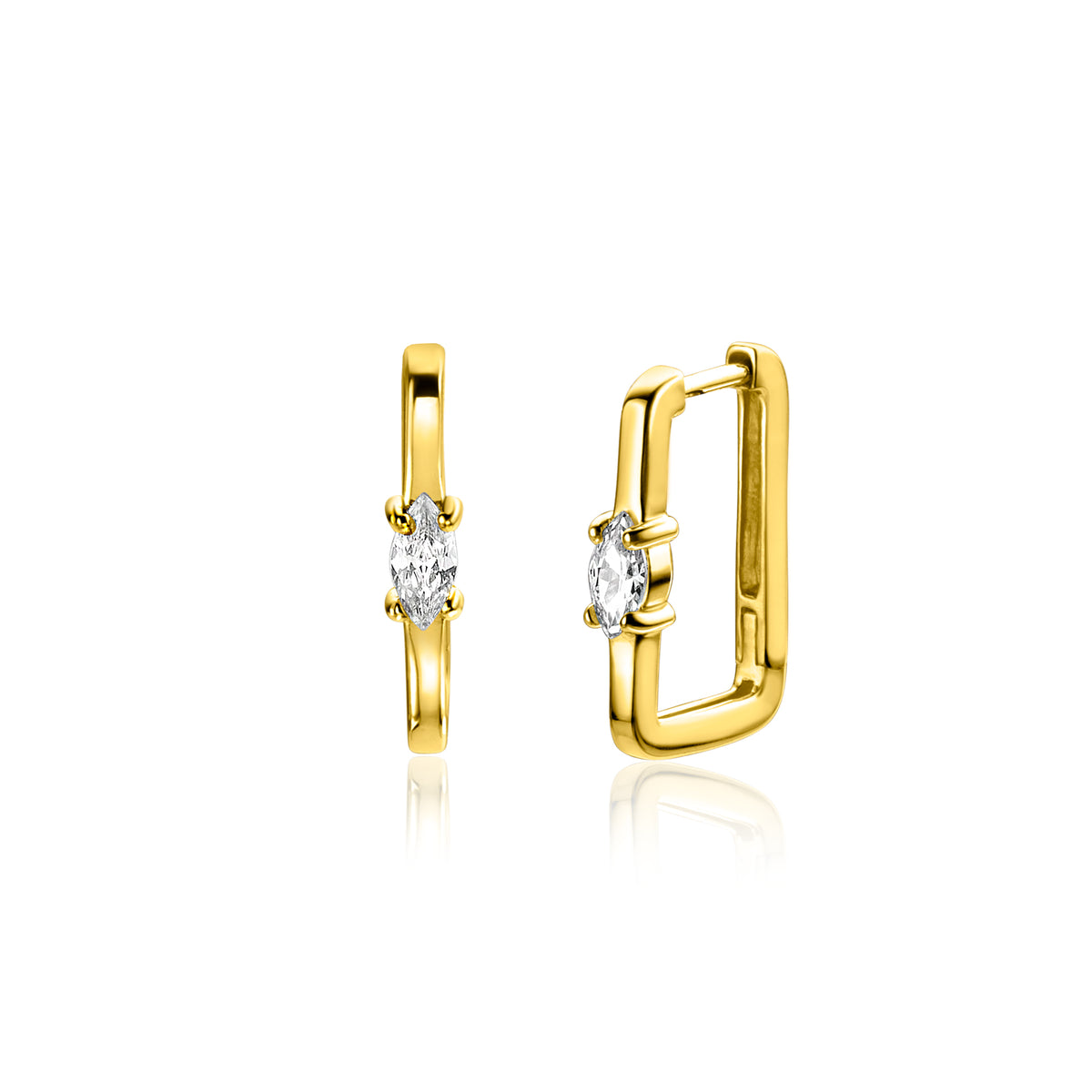Boucles d'oreilles dorées avec un zircon ovale, design moderne et élégant.