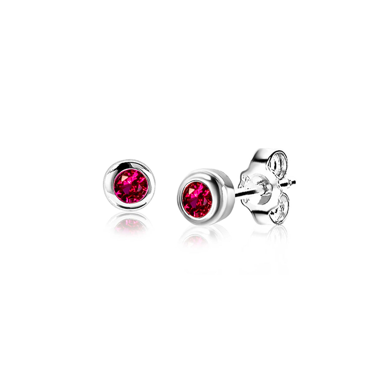 Boucles d'oreilles en argent avec des pierres roses brillantes.