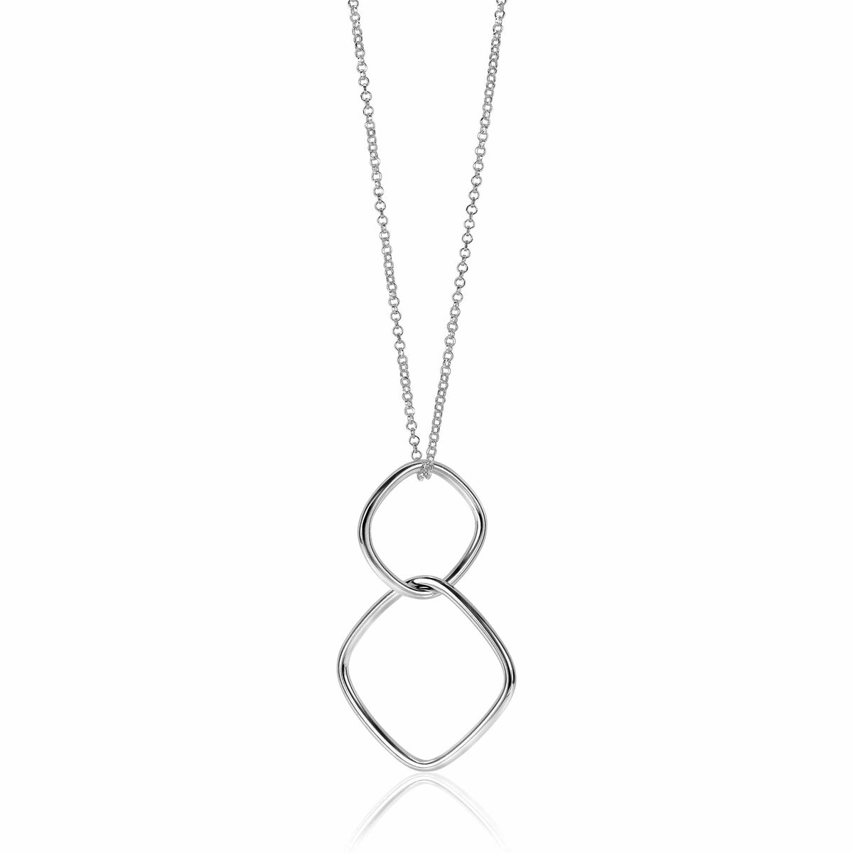 Collier en argent avec pendentif en forme de deux maillons entrelacés.
