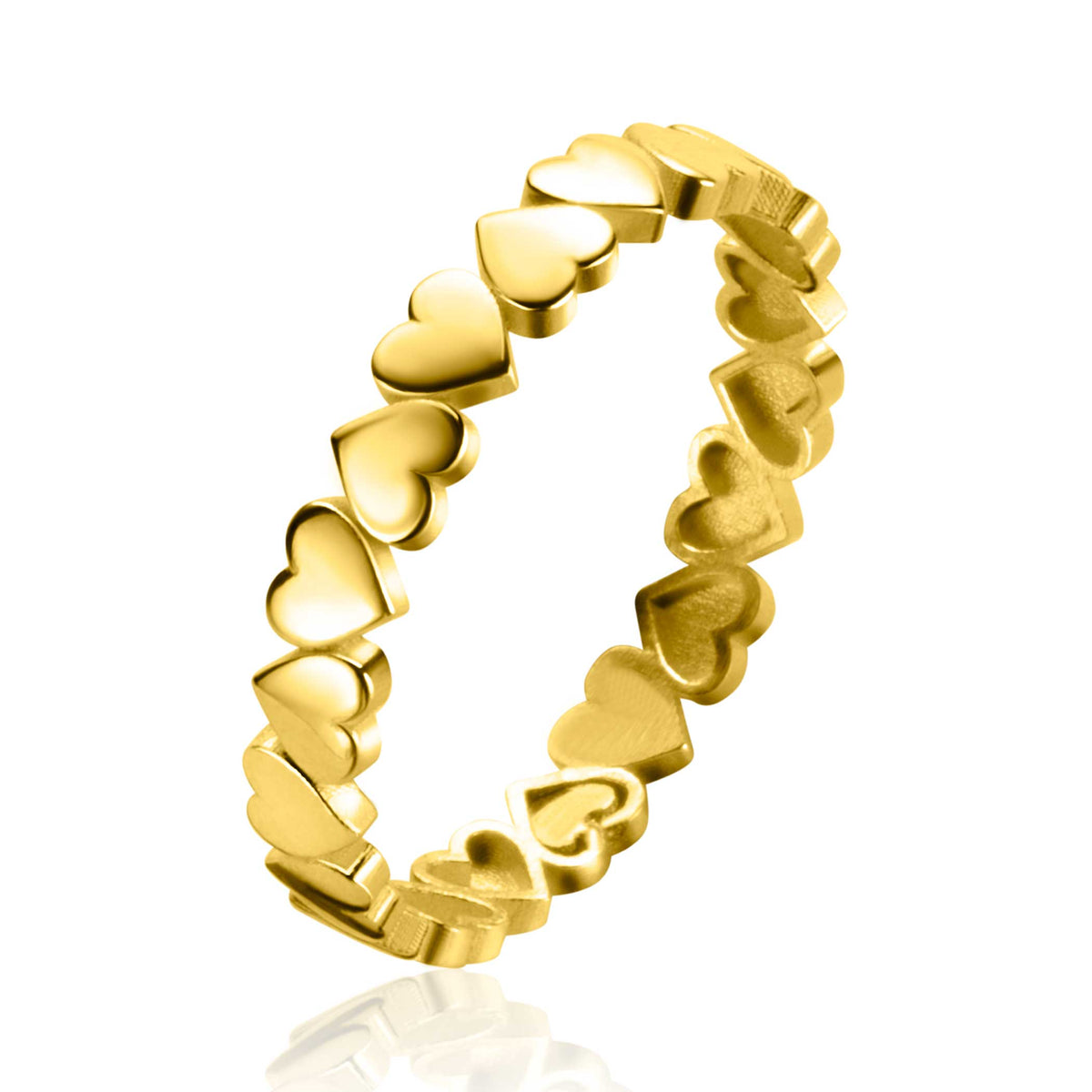 bague en or avec des cœurs en relief sur toute la surface