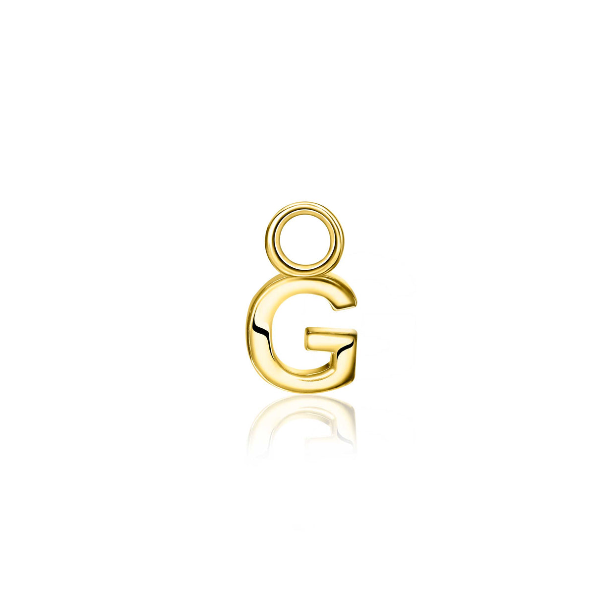 Boucle d'oreille en plaqué or en forme de lettre G.