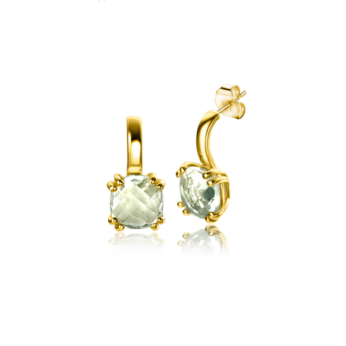 Boucles d'oreilles en or avec pierre précieuse verte, design élégant et finition brillante.