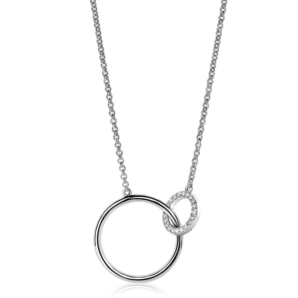 Collier en argent avec un grand cercle et un petit cercle serti de pierres.