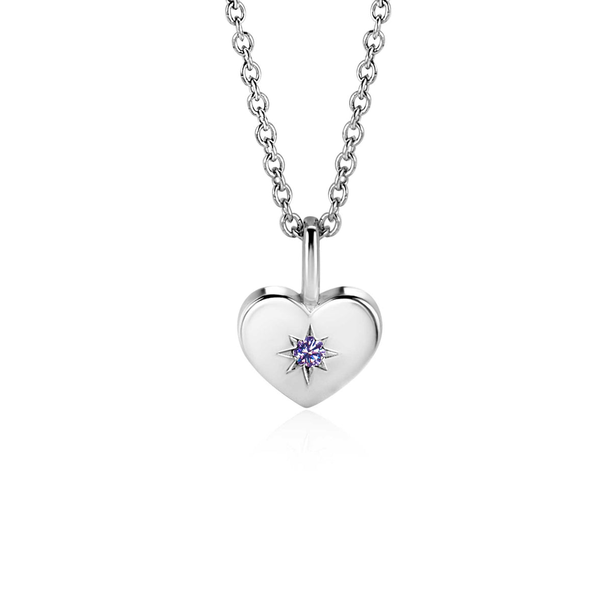 Pendentif en forme de cœur en argent avec une étoile en zirconium.