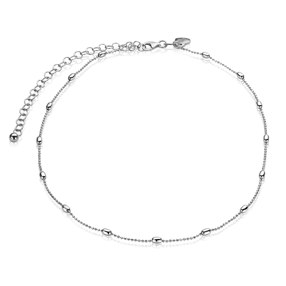 Collier en argent avec des perles rondes et une chaîne ajustable.