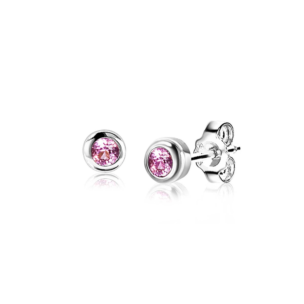 Boucles d'oreilles en argent avec pierres roses.