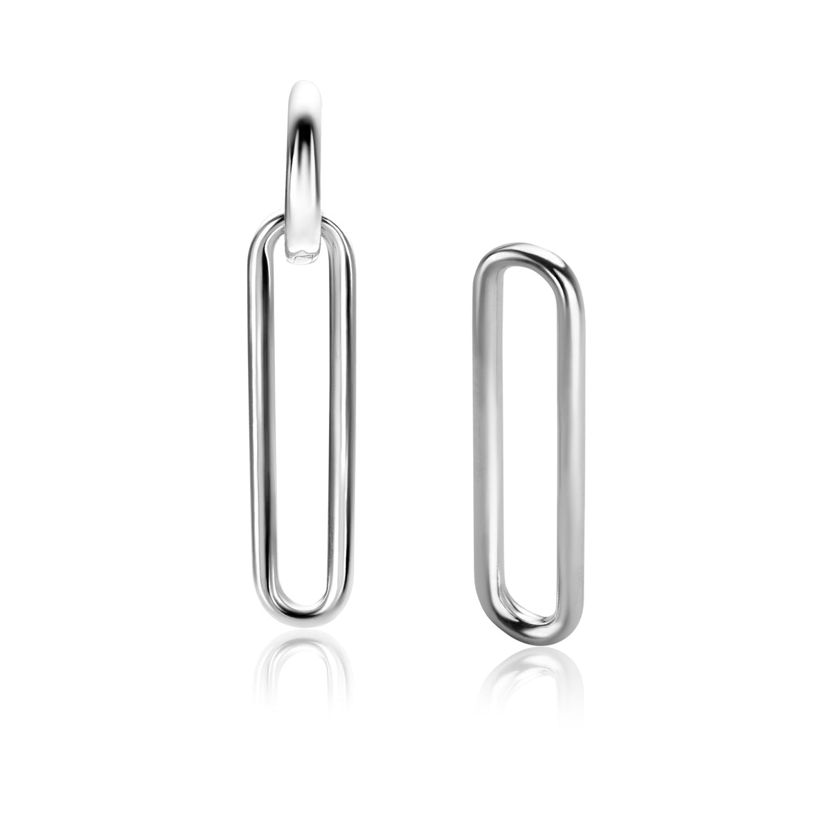 Boucles d'oreilles en argent en forme de rectangle allongé, finition polie.