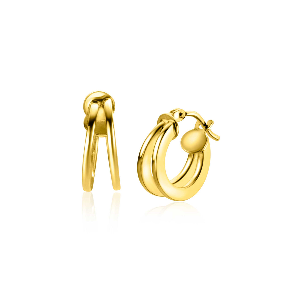 Boucles d'oreilles dorées en forme de créoles avec un design élégant et moderne.