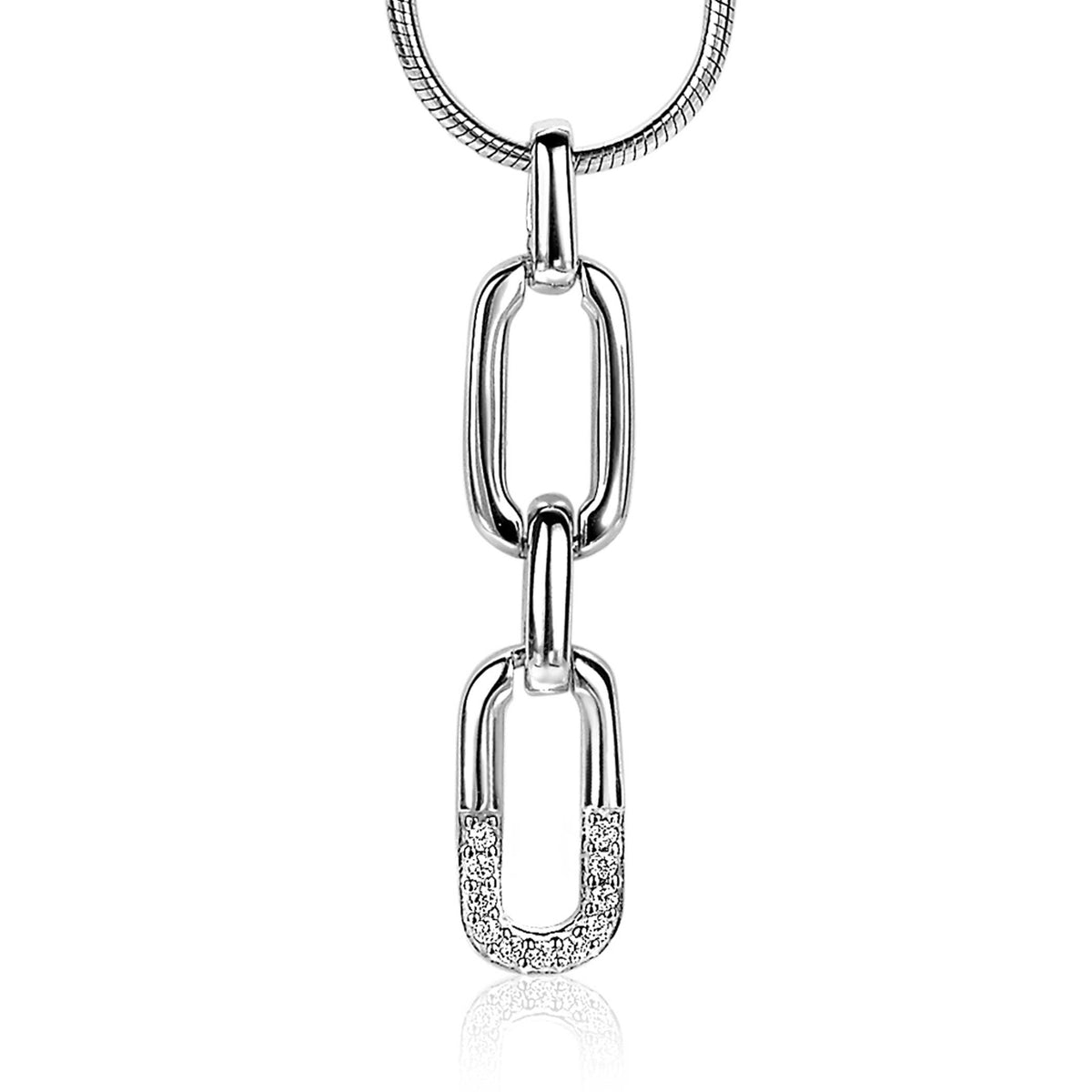 Pendentif en argent avec maillons entrelacés, orné de zirconiums.