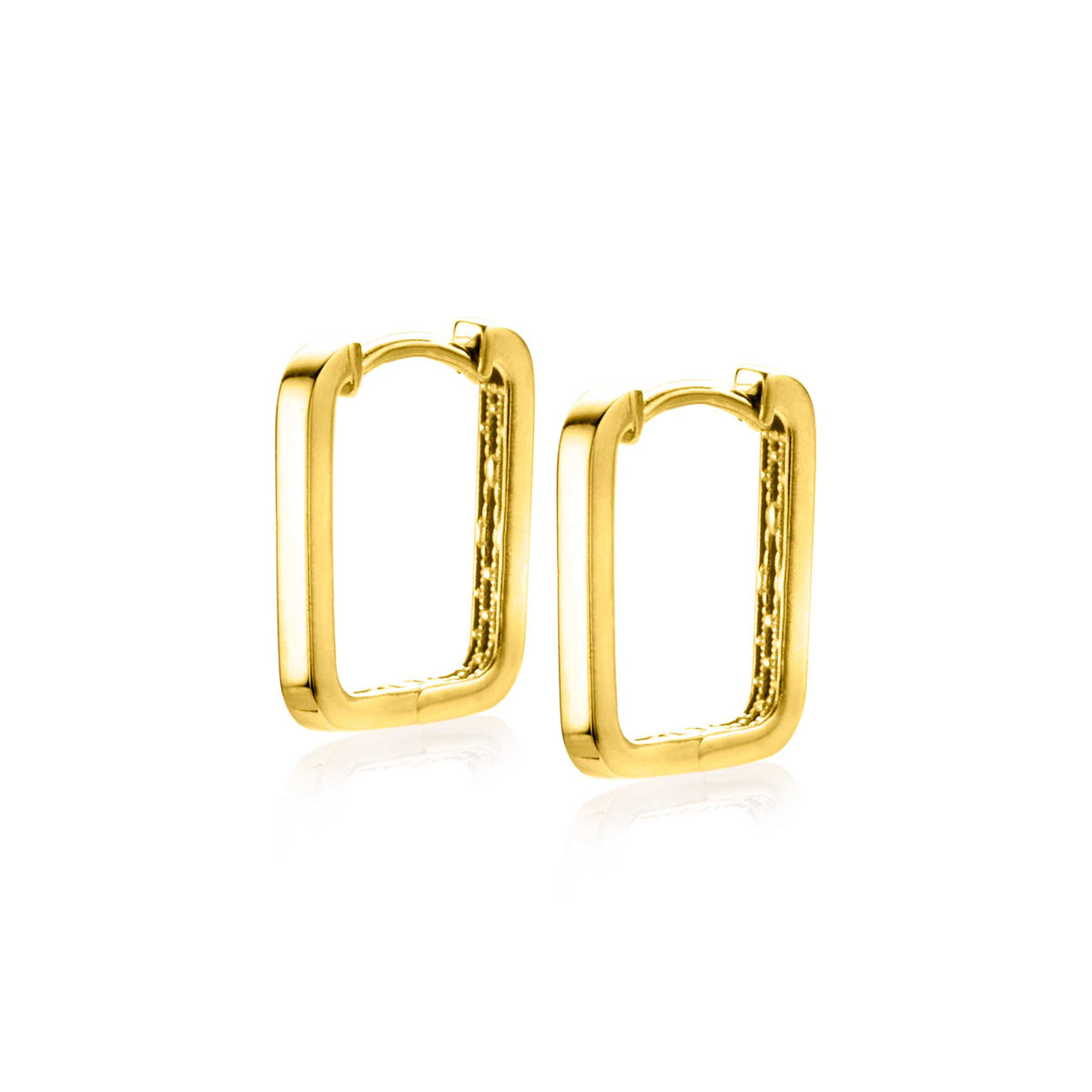 Boucles d'oreilles dorées en forme rectangulaire avec une finition lisse.