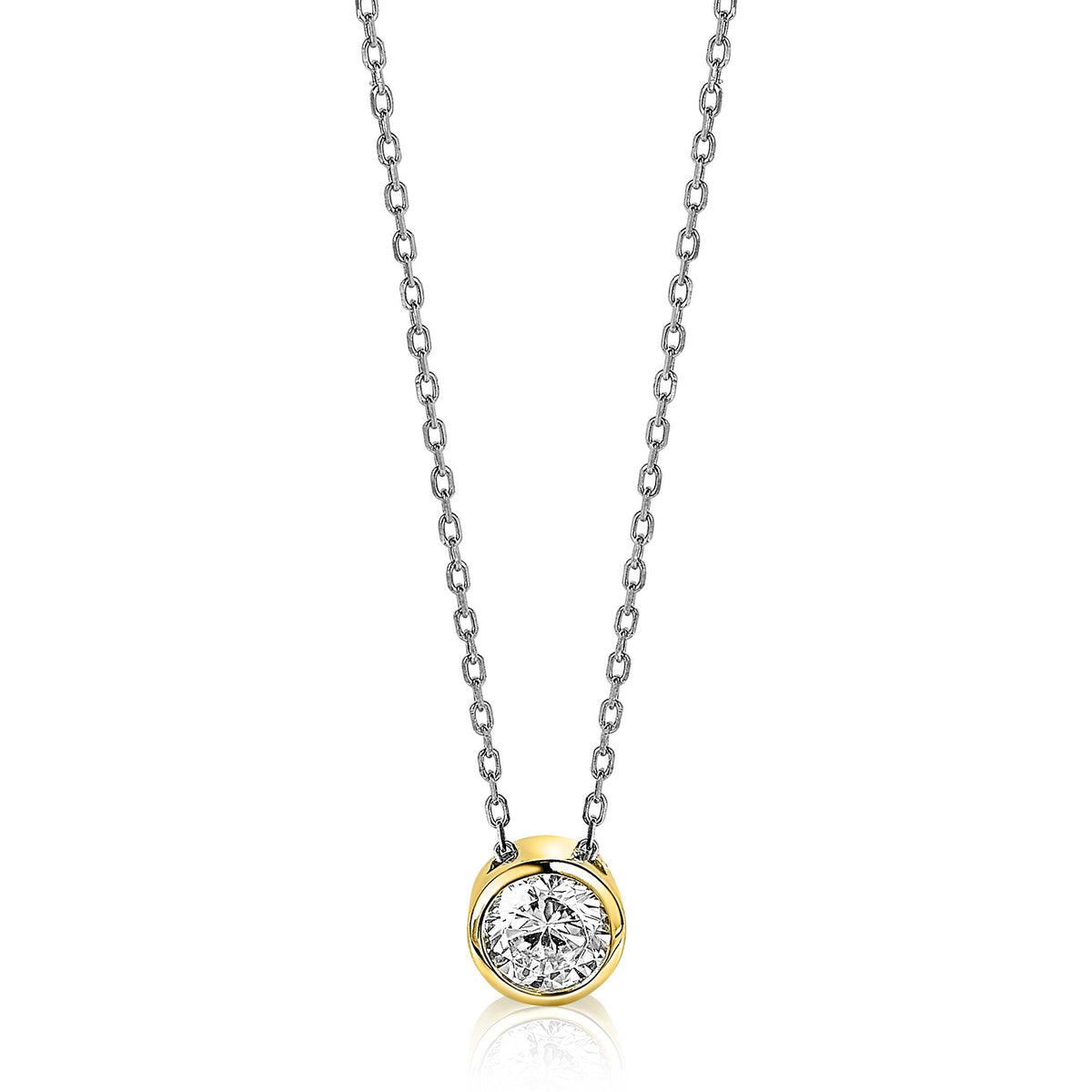 Collier plaqué or avec pendentif rond en zirconium.