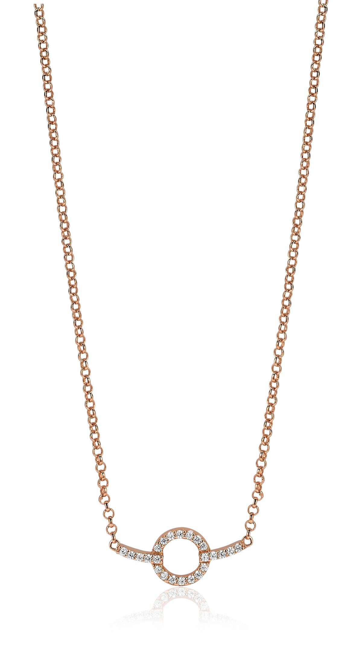 Collier doré avec un pendentif en forme de cercle orné de cristaux.