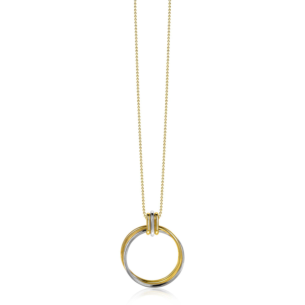 Collier doré avec un pendentif en forme de cercle.