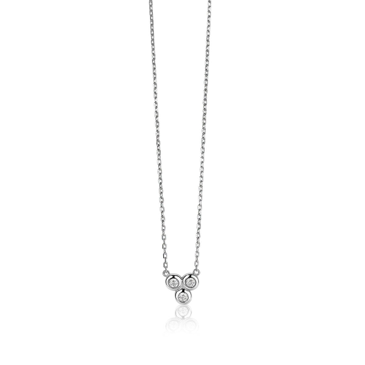 Collier en argent avec un pendentif en forme de spirale et une pierre brillante.