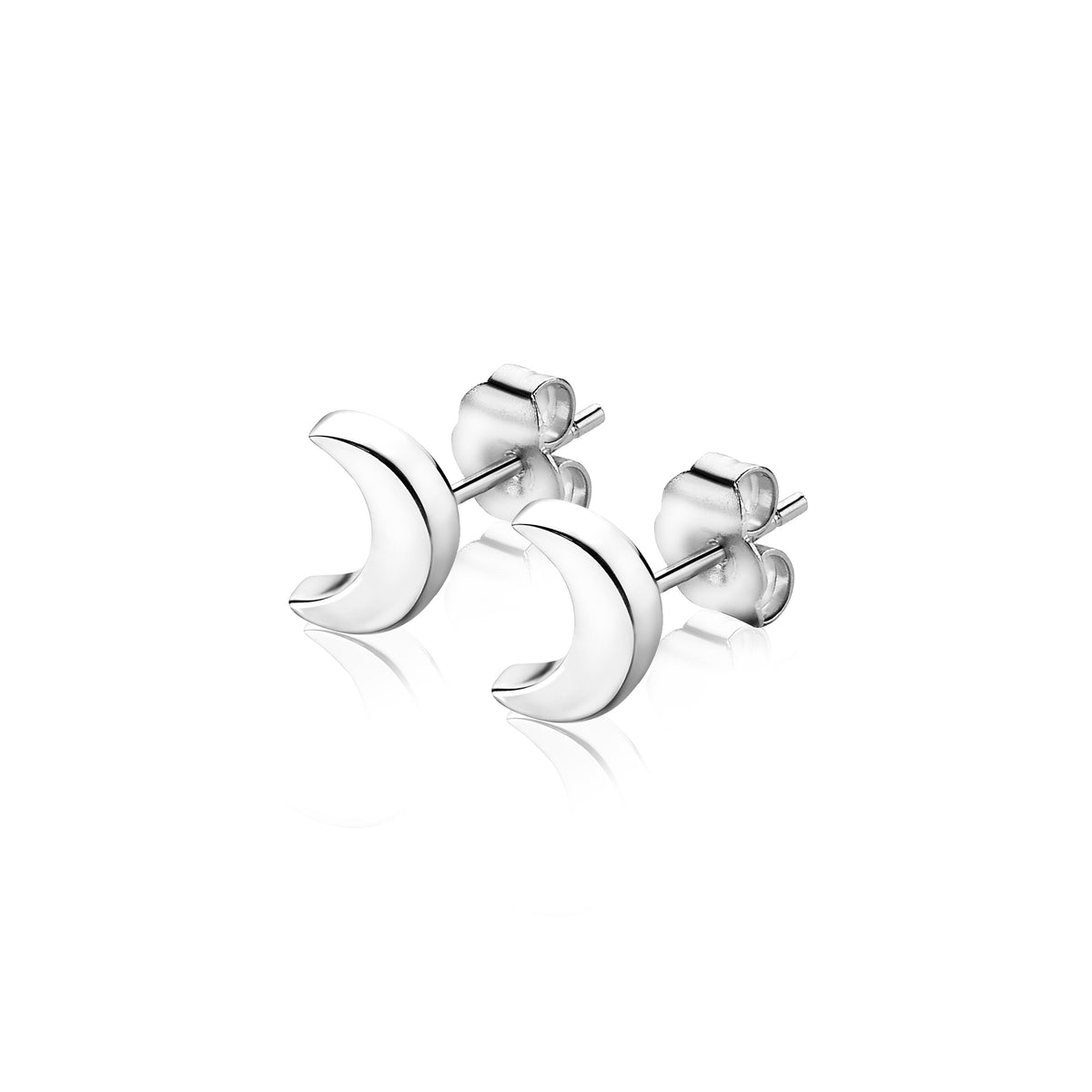 Boucles d'oreilles en argent, en forme de croissant, avec une finition brillante.