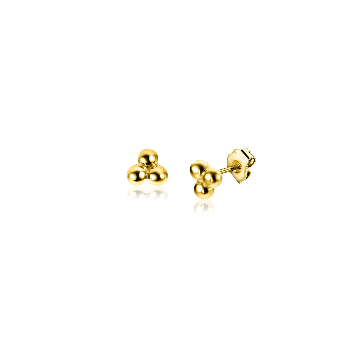 Boucles d'oreilles en or avec trois perles arrondies.