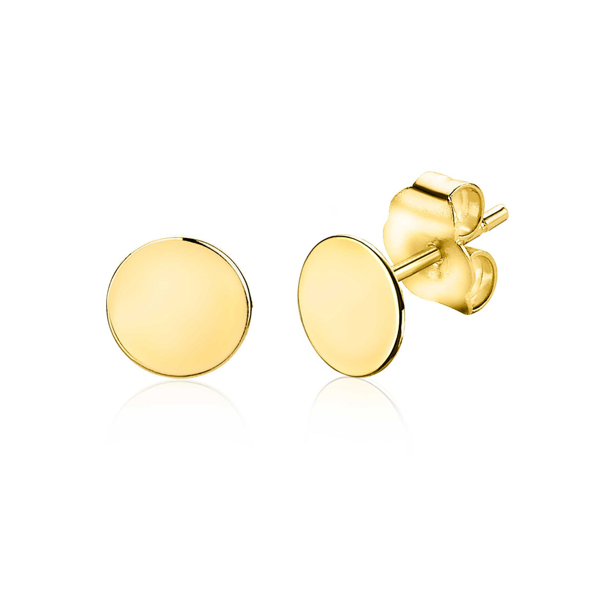 Boucles d'oreilles en or avec des disques ronds et lisses.