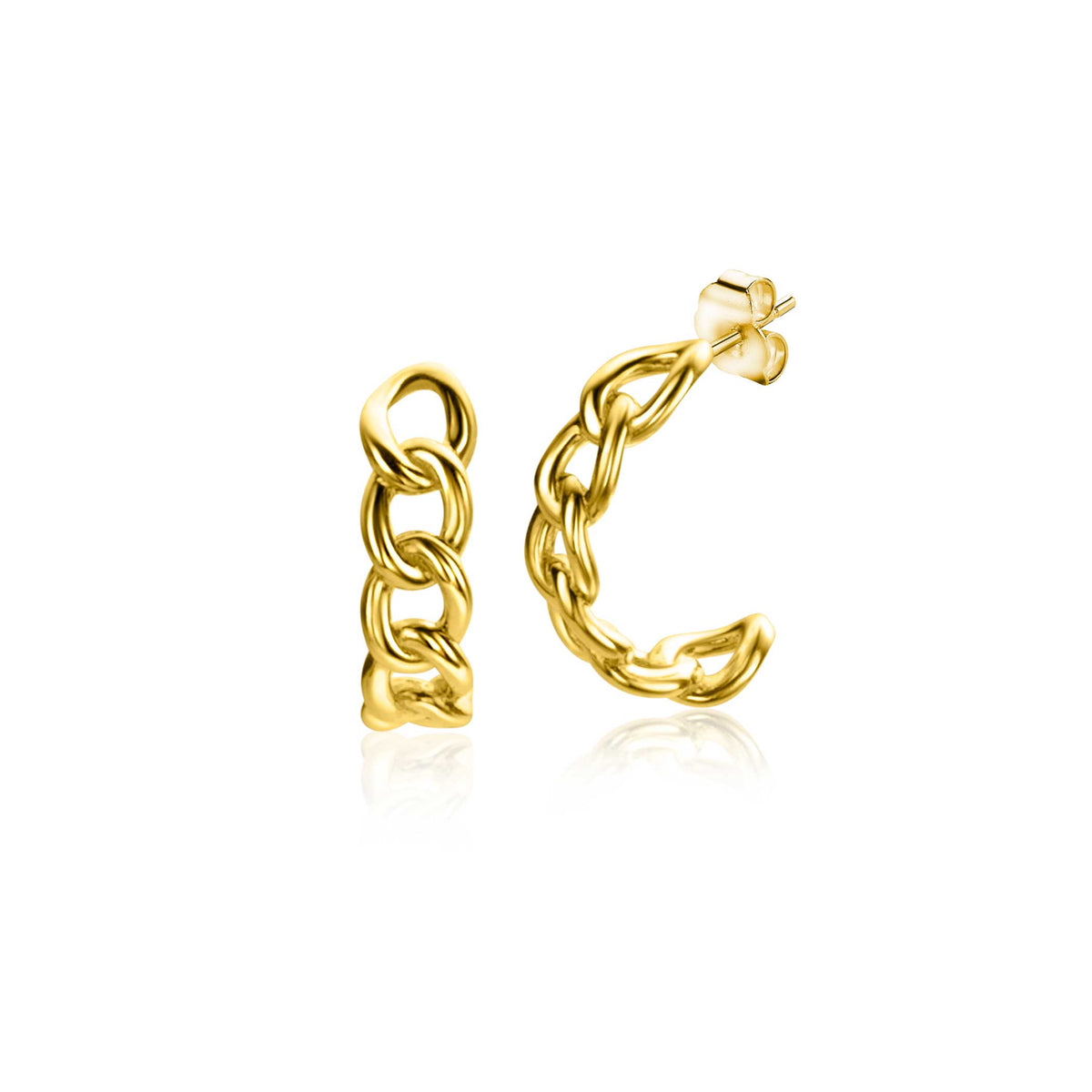 Boucles d'oreilles en or avec maillons entrelacés, finition brillante.