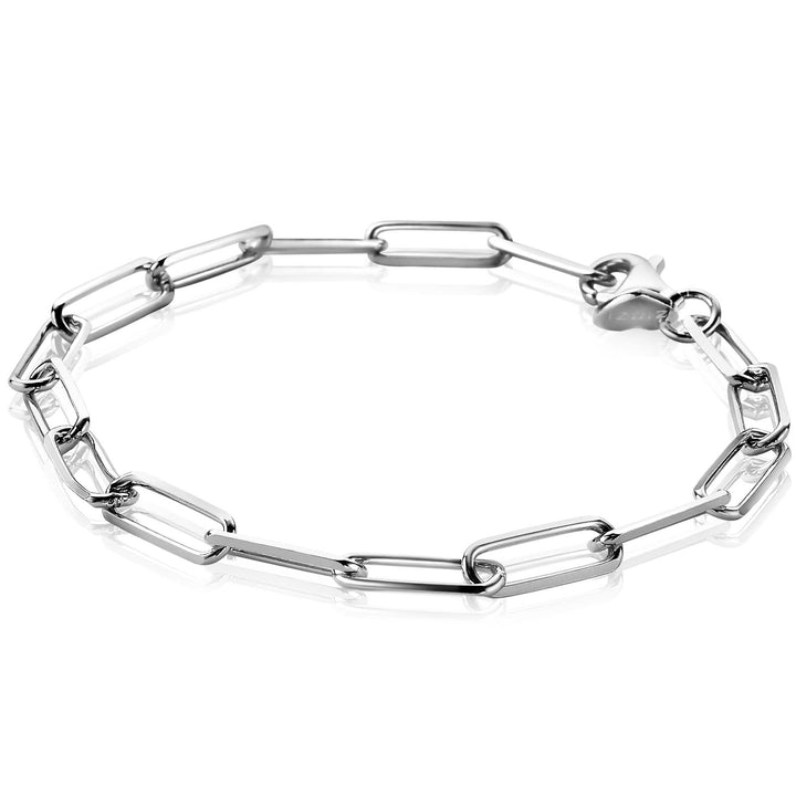 De Zinzi Armband Zilver Zia2207 van Zinzi heeft een stijlvol zilveren schakelontwerp met langwerpige ovale schakels en een hartvormige sluiting.