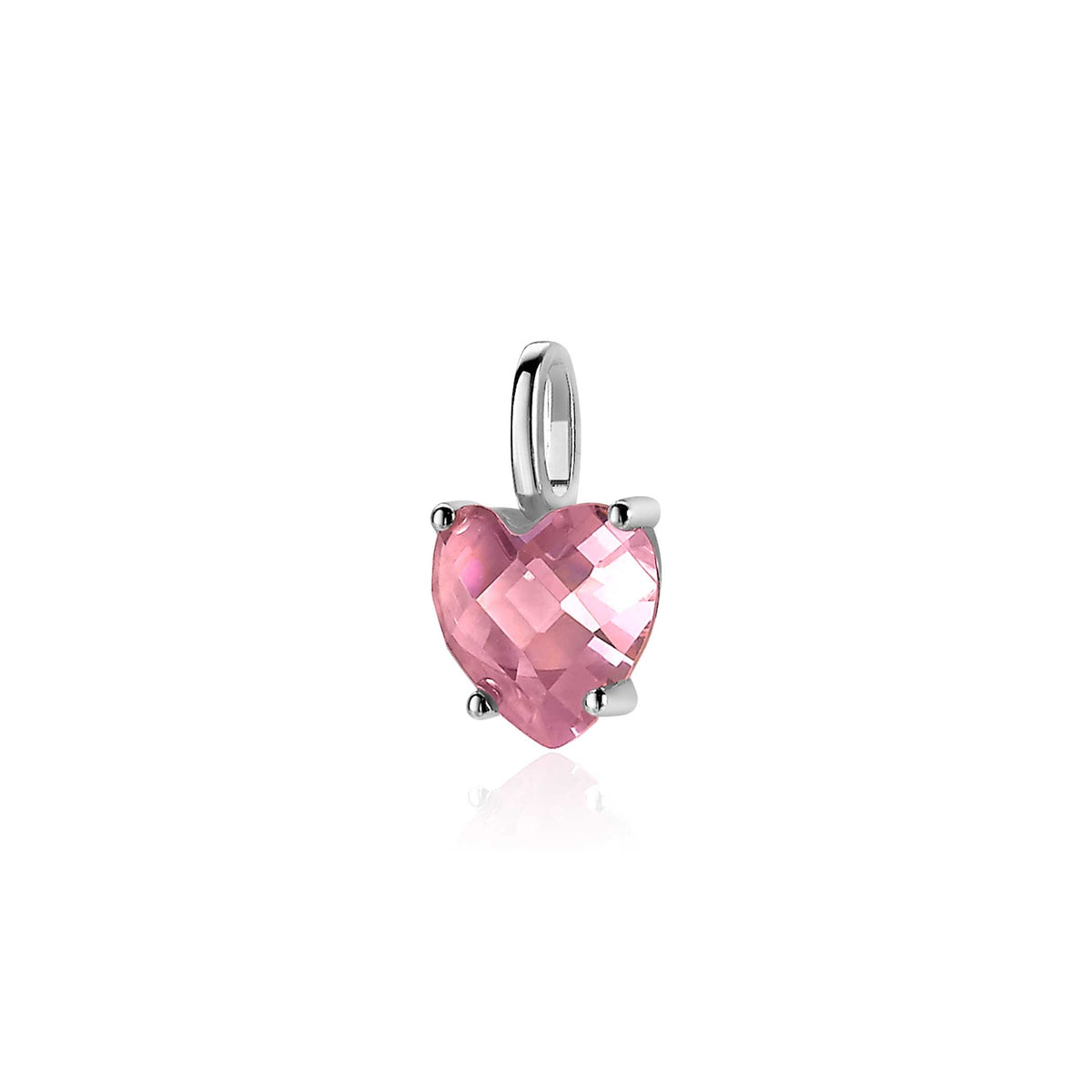 Pendentif en argent avec une pierre rose en forme de cœur.