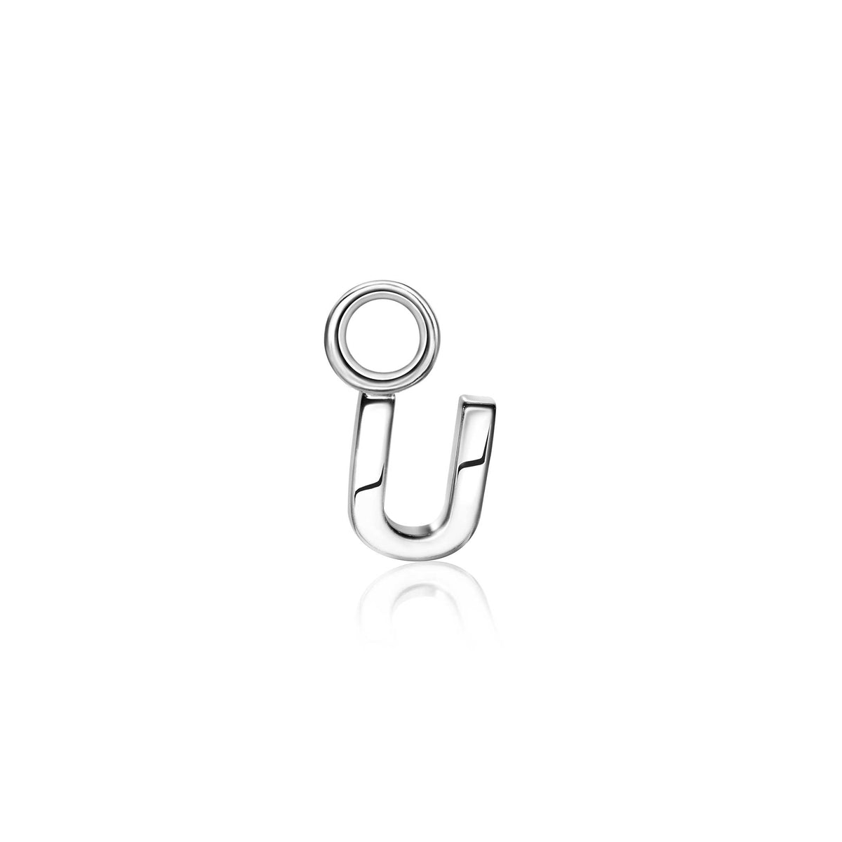 Boucles d'oreilles en argent en forme de lettre U avec un cercle en haut.