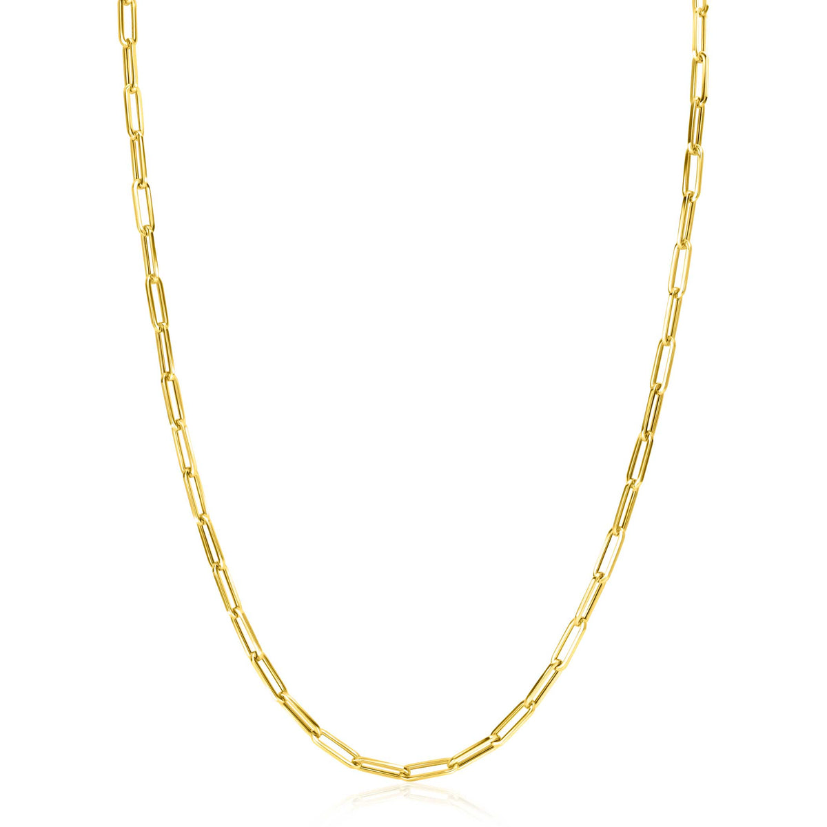Collier en or avec maillons allongés, finition brillante.