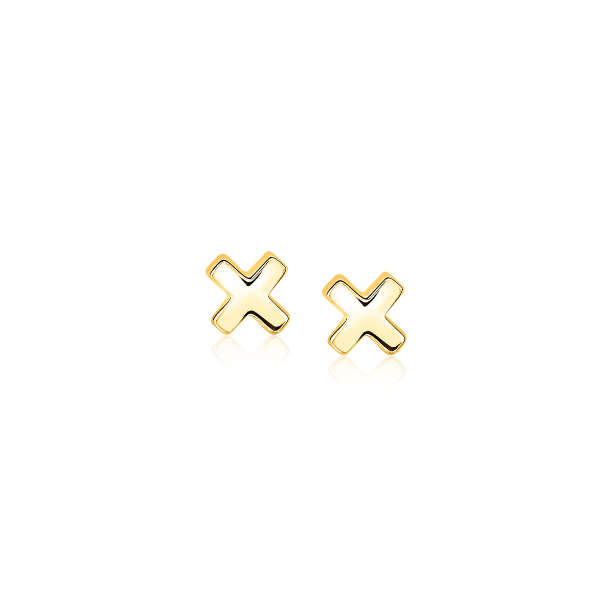 Boucles d'oreilles en plaqué or en forme de croix avec une finition brillante.