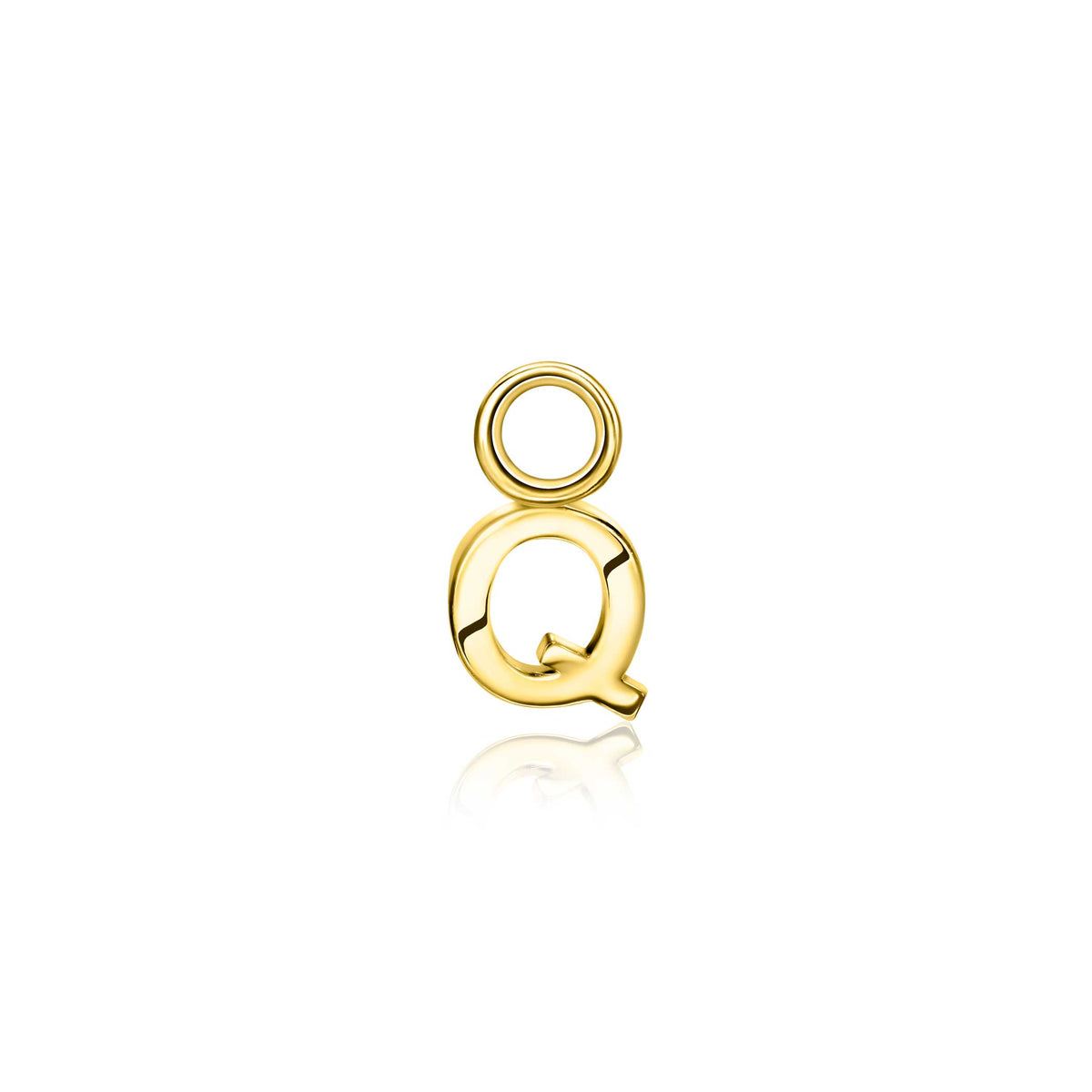 Boucles d'oreilles dorées en forme de lettre Q avec un design minimaliste.