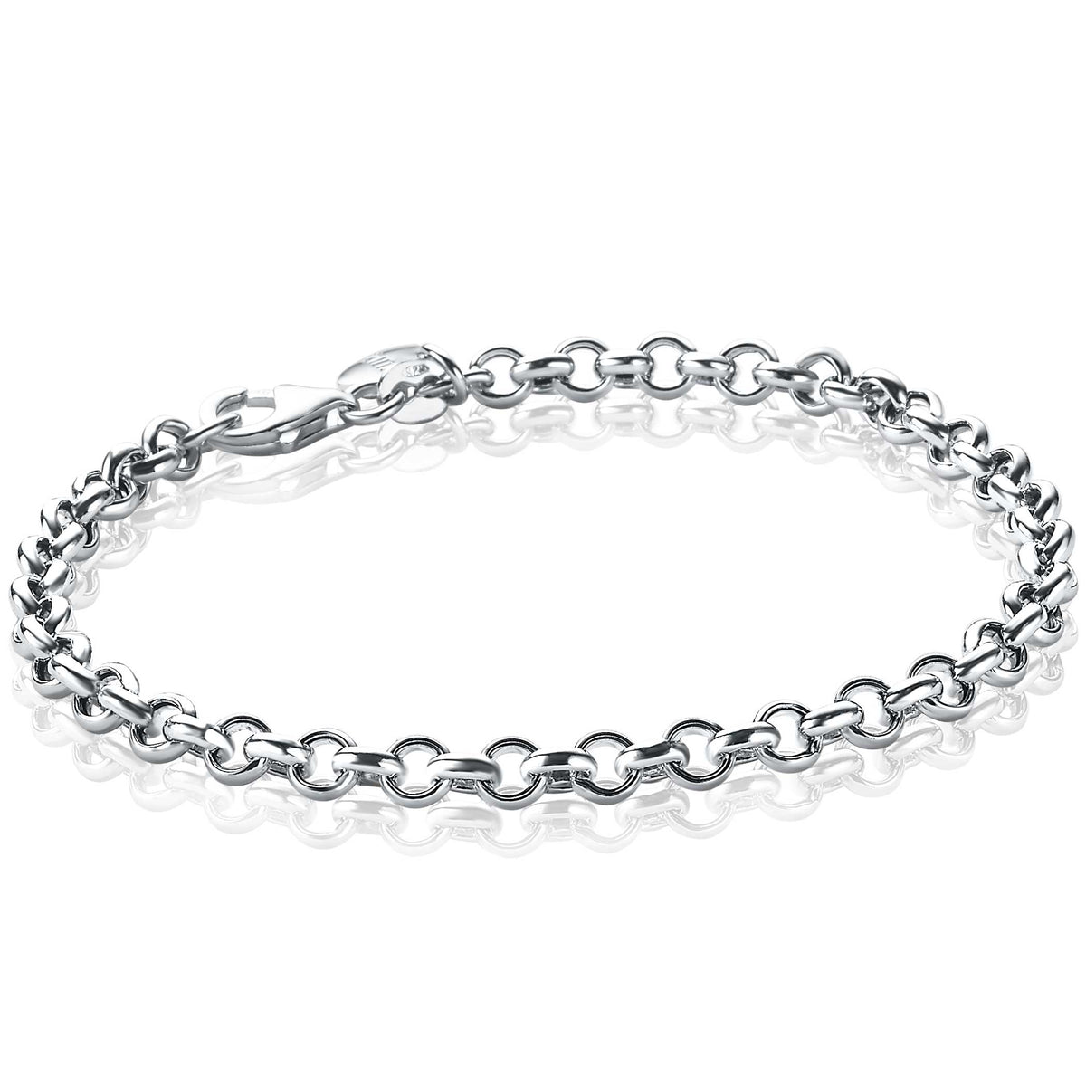 Bracelet en argent avec maillons ronds et fermoir en métal.