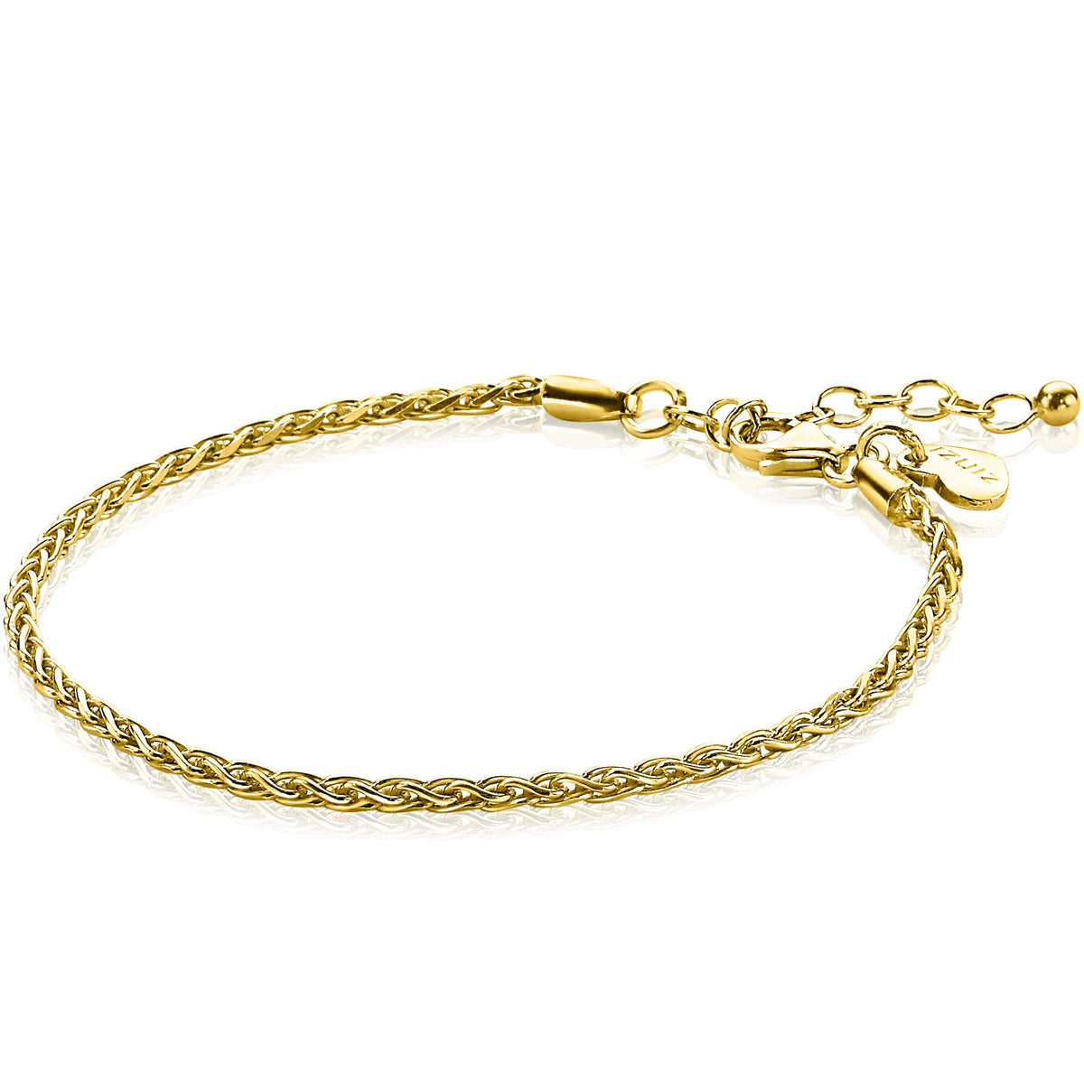 Bracelet doré en métal, tressé, avec fermoir et chaîne d'extension.