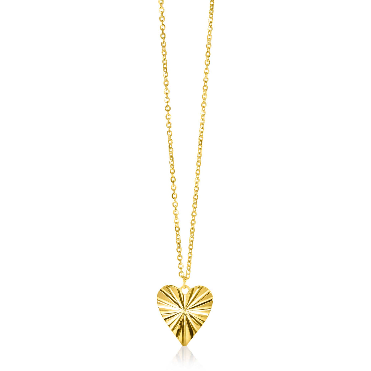 Collier en or avec pendentif en forme de cœur rayonnant.