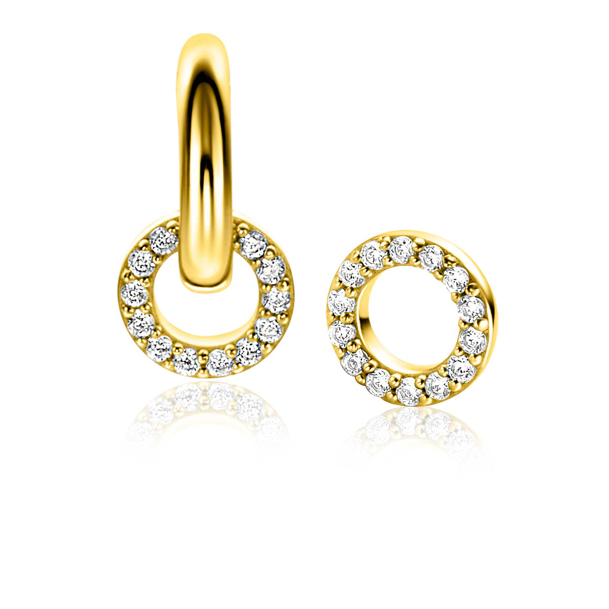 Boucles d'oreilles dorées avec un cercle orné de zircons.