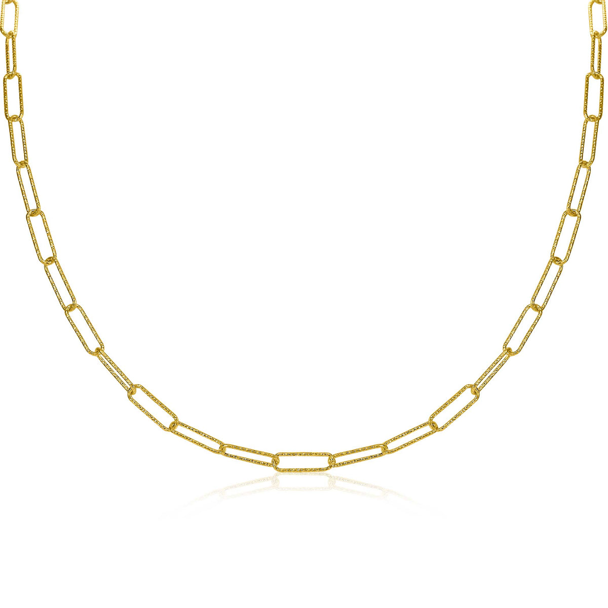 Collier doré avec maillons allongés et alternés, finition brillante.