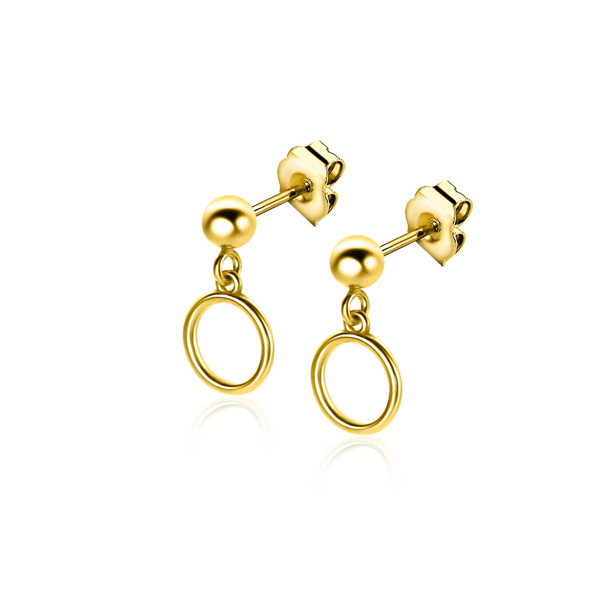 Boucles d'oreilles dorées avec un petit anneau suspendu.